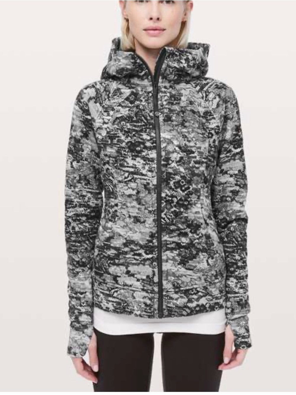 lululemon athletica Black & Gray Patterned Hooded Jacket